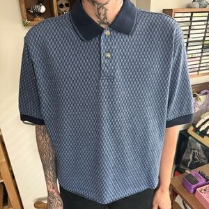 Vintage 90s 2000s Blue Cropped Boxy Knit Polo ~ Size Medium